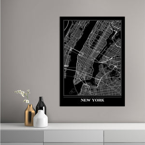 Map New York Black | EINGERAHMTE BILDER