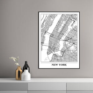 Map New York white | EINGERAHMTE BILDER