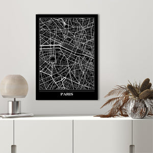 Map Paris Black | EINGERAHMTE BILDER