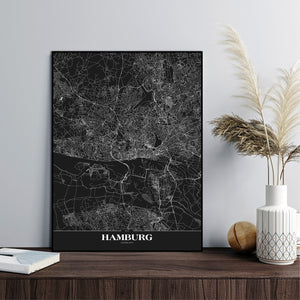 Map Hamburg black | EINGERAHMTE BILDER