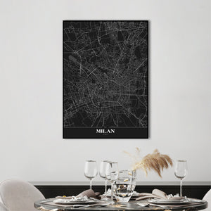 Map Milan black | EINGERAHMTE BILDER