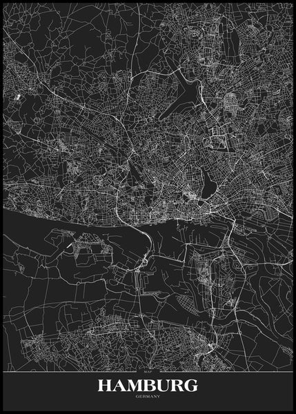 Map Hamburg black | EINGERAHMTE BILDER