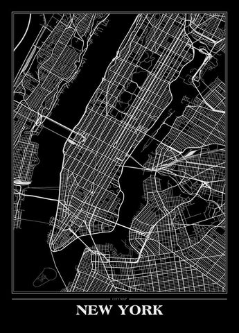 Map New York Black | EINGERAHMTE BILDER