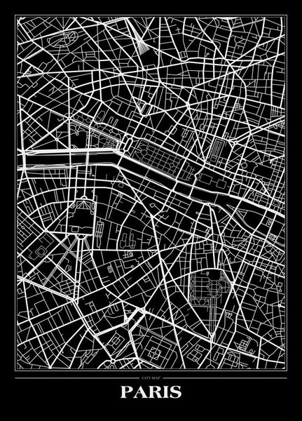 Map Paris Black | EINGERAHMTE BILDER