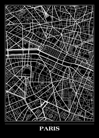 Map Paris Black | EINGERAHMTE BILDER