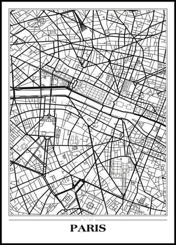 Map Paris white | EINGERAHMTE BILDER