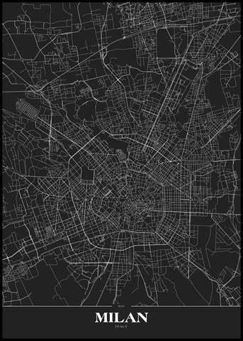 Map Milan black | EINGERAHMTE BILDER