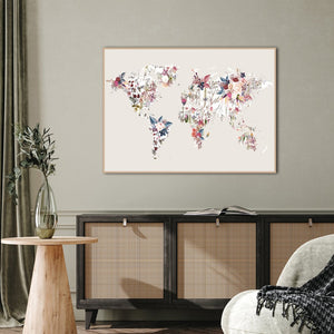 Worldmap flowers light | EINGERAHMTE BILDER