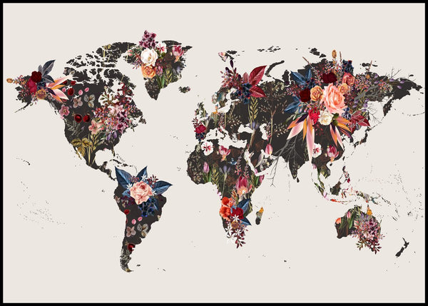 Worldmap flowers | EINGERAHMTE BILDER