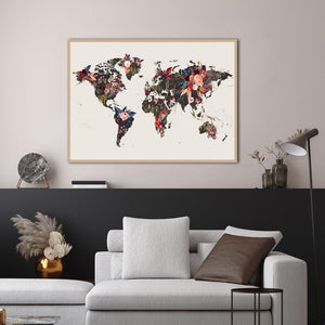 Worldmap flowers | EINGERAHMTE BILDER