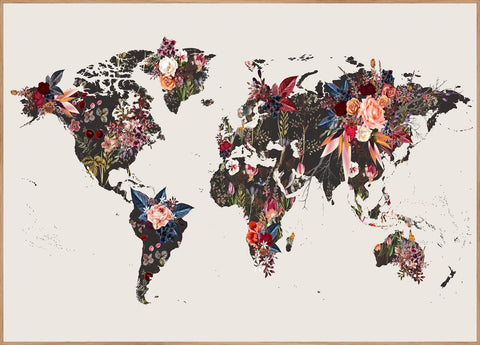 Worldmap flowers | EINGERAHMTE BILDER